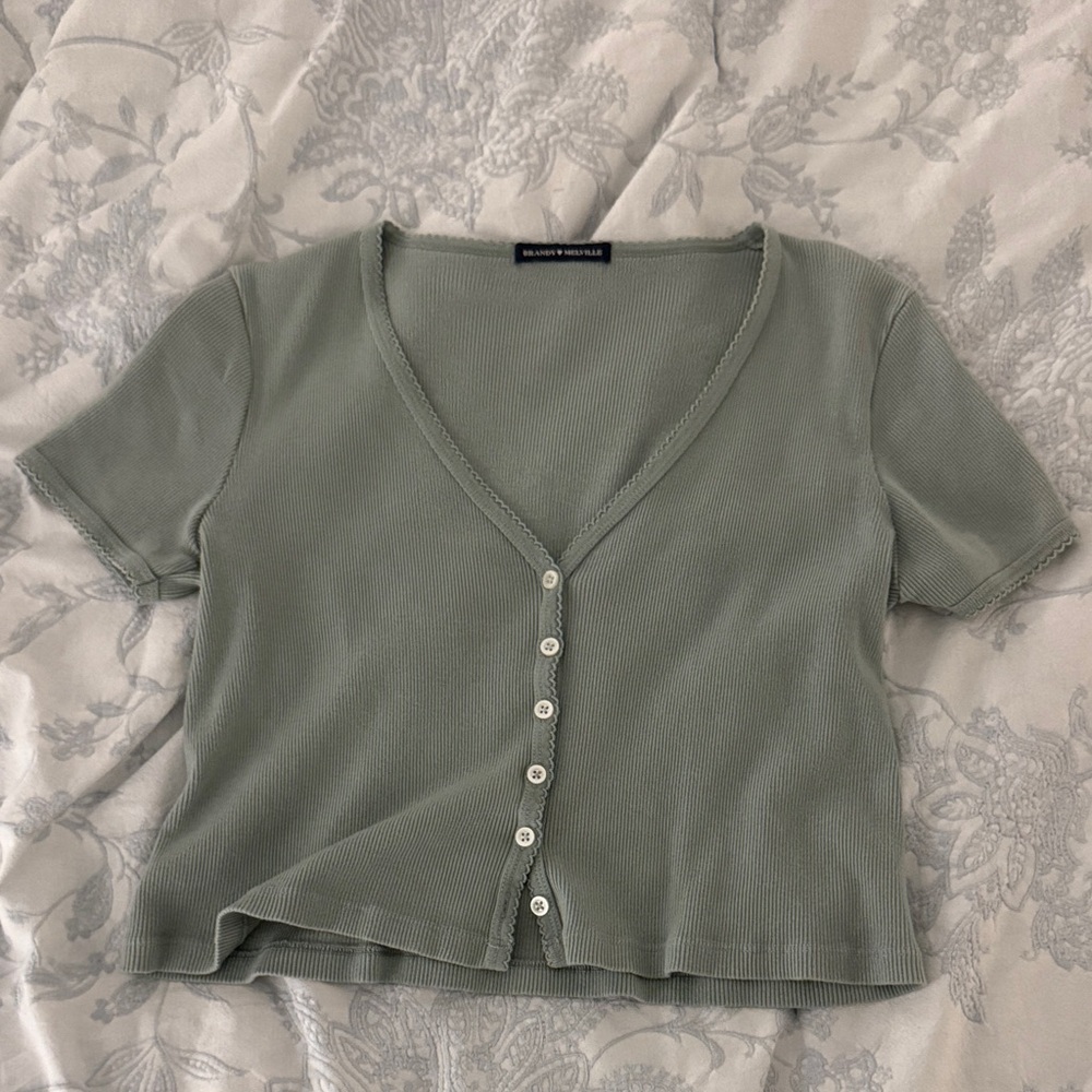 Brandy Melville Olive Button-Up Crop Top
